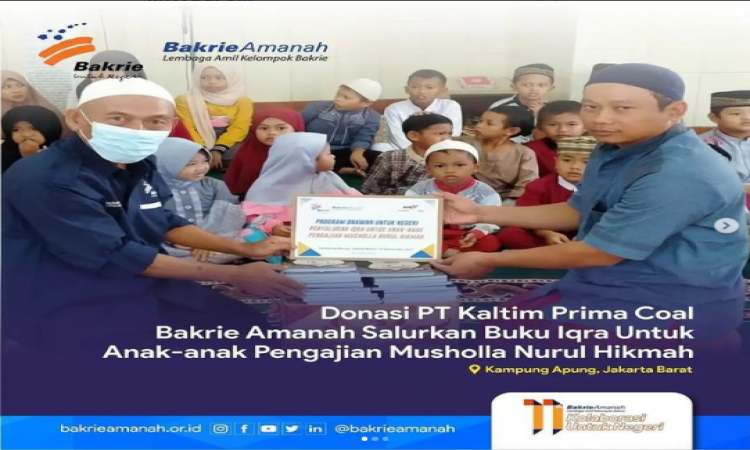 Donasi PT Kaltim Prima Coal Bakrie Amanah Salurkan Buku Iqra Untuk Anak-anak Pengajian Musholla Nurul Hikmah