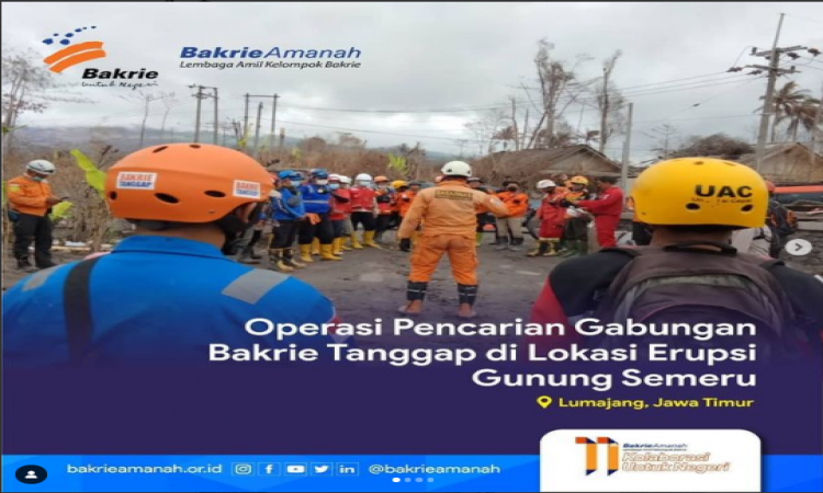 Operasi Pencarian Gabungan Bakrie Tanggap di Lokasi Erupsi Gunung Semeru