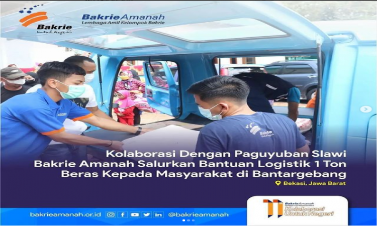 Kolaborasi Dengan Paguyuban Slawi Bakrie Amanah Salurkan Bantuan Logistik 1 Ton Beras Kepada Masyarakat di Bantargebang