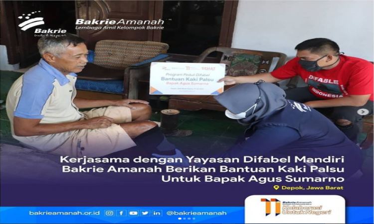 Kerjasama dengan Yayasan Difabel Mandiri Bakrie Amanah Berikan Bantuan Kaki Palsu untuk Bapak Agus Sumarno