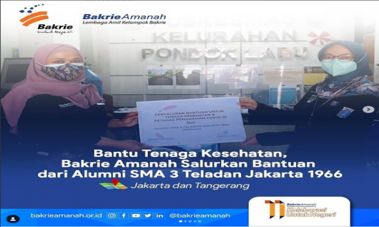 Bantu Tenaga Kesehatan, Bakrie Amanah Salurkan Bantuan dari Alumni SMA 3 Teladan Jakarta 1966