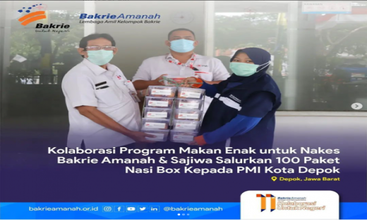 Kolaborasi Program Makan Enak untuk Nakes, Bakrie Amanah &amp; Sajiwa Salurkan 100 Paket Nasi Box Kepada PMI Kota Depok