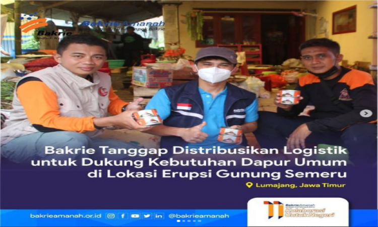 Bakrie Tanggap Distribusikan Logistik untuk Dukung Kebutuhan Dapur Umum di Lokasi Erupsi Gunung Semeru